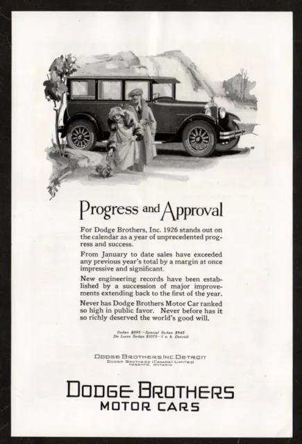 1926 DODGE BROTHERS Sedan Antique Vintage Original Print AD Lady & Squirrel art