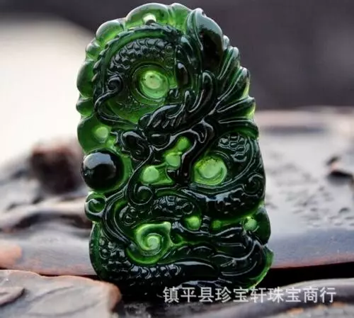 1pc Wholesale Asian Hand-Carved Dark Green Jade Pendant - Dragon