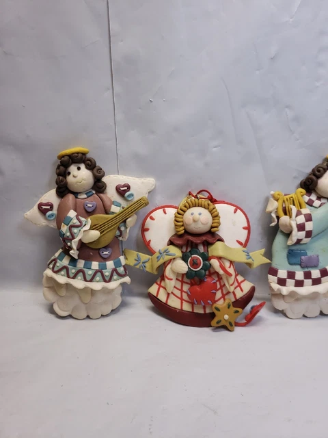 5 Hand Made Fimo Clay Primitive Christmas Ornaments Angels