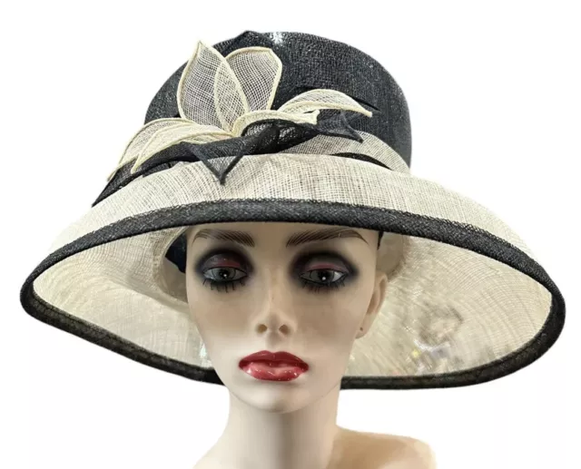 Next Ivory & Black Wide Brim Big Bow Trim Special Occasion/Wedding / Races Hat