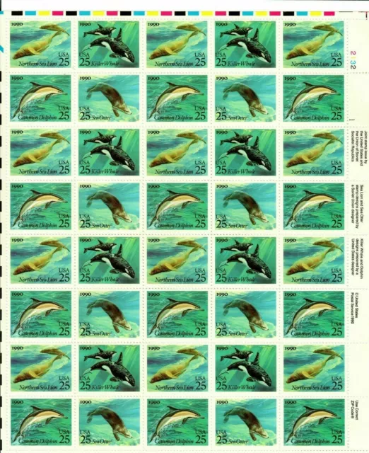 Sea Creatures Mint Sheet of Forty 25 Cent Postage Stamps Scott 2508-11