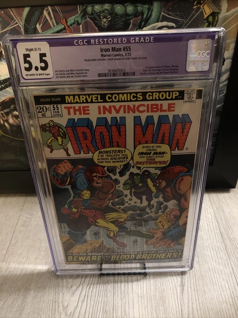 the invincible iron man 55 cgc 5.5 restored first Thanos Marvel comics 2