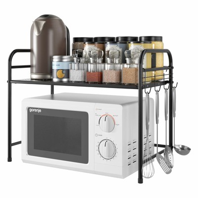 Organizzatore Porta Microonde con 1 Ripiani Mensola Inox Scaffale da Cucina Supporto per Microonde Mensola Armadio da Cucina 48 * 60 * 60cm Nero 