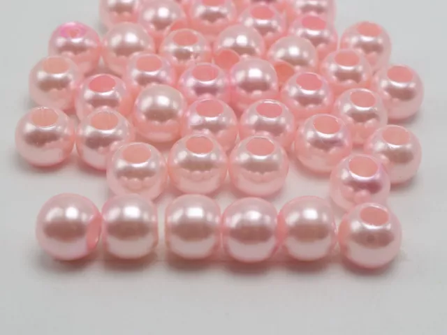 100 Pink Acrylic Pearl Round Beads 12mm (1/2") Pony Beads With 5mm Hole