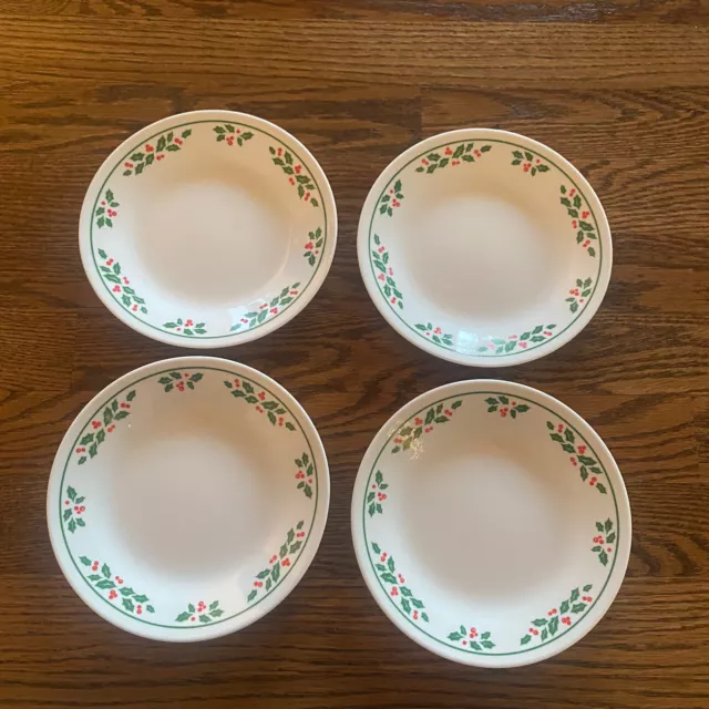 Set 4 Corelle Corning Holly Dessert Bread Butter Plates Dishes White 6.75" USA