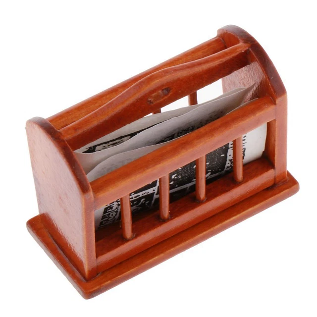 Dollhouse Miniature Wood Magazine Rack Holder Bookshelf Handcrafted Items