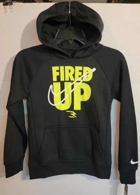 Nike/3 Brand Pullover Black Hoodie Sweatshirt Youth Small (Fired Up) Logo