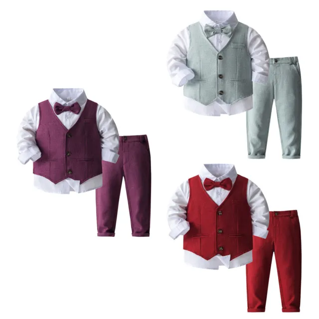 Outfits da gentiluomo bambino abito da battesimo abito da sposa camicia a maniche lunghe + gilet + pantaloni