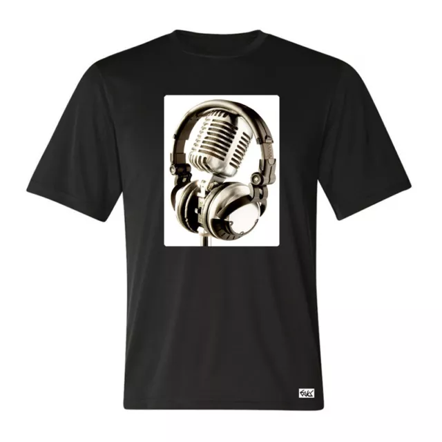 EAKS Herren T-Shirt "Headphone & Mic" Hip Hop Rap Mikrofon Kopfhörer Old School