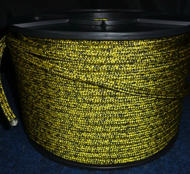 10MM X 50Mtr DOUBLE BRAID POLYESTER YACHT ROPE - SPOTTED BLACK / YELLOW