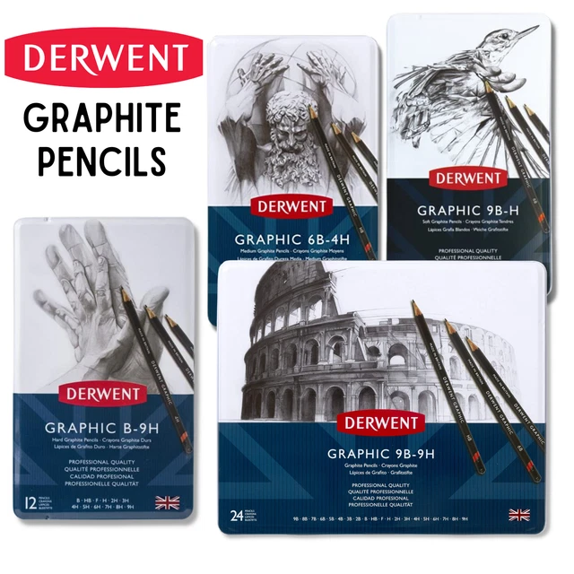 Derwent Graphic Graphite Pencils Set Hard Medium Soft Drawing Sketching 12 24