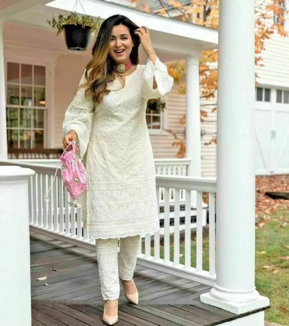 Indian Pakistani Women Chikankari Kurti Set Salwar Kurta Pant Dress Suit New Set