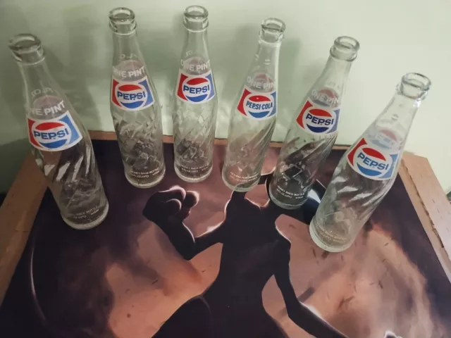 Lot of 6 Vintage 70’s-80’s Pepsi Cola Glass Soda Bottles 16oz One Pint Swirl
