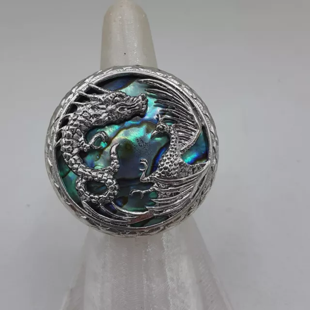 Bali Legacy Abalone Shell Dragon And Phoenix Ring In Sterling Silver Size 9