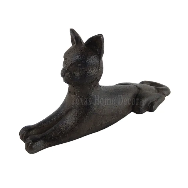 Cat Doorstop Cast Iron Angled Metal Base Antiqued Rustic Brown Finish Figurine