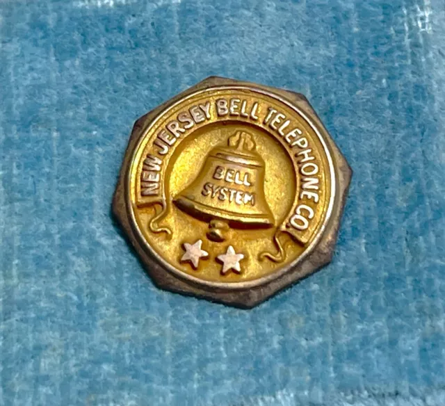 original NEW JERSEY BELL TELEPHONE CO. Service Pin 2 star Solid 10K yellow Gold