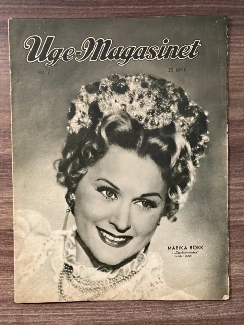 Marika Rökk Front Cover 1950s Complete Antique Danish Magazine "Uge-Magasinet"