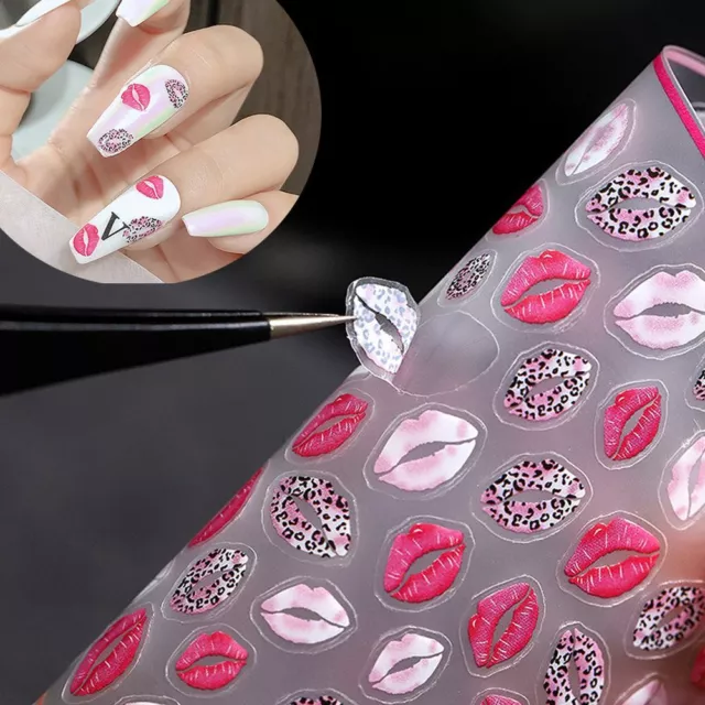 3D Lovely Valentines Day Self-Adhesive Red Lips Nail Art Stickers Nail Decals