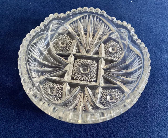 American Brilliant Period Cut Glass Nappy Shallow Bowl￼ w/Sawtooth Rim- Sparkles