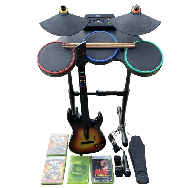 XBOX 360 GUITAR Hero World Tour Drum Kit Set Bundle Mic Rock Band