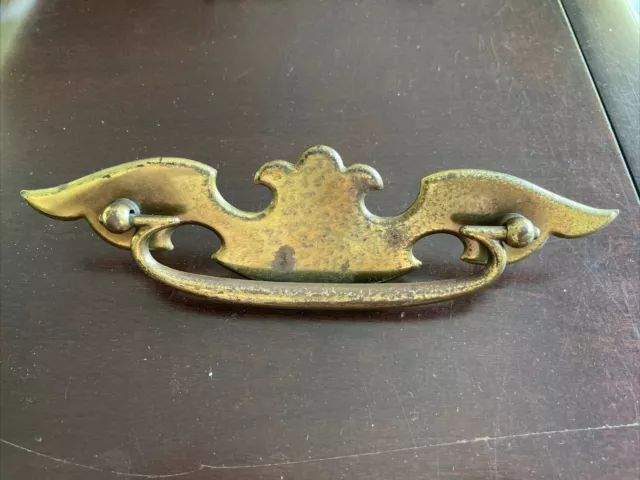 Vintage Large Brass Drawer Pull Dresser Bat Wing- 4.5 Inches Between Fasteners