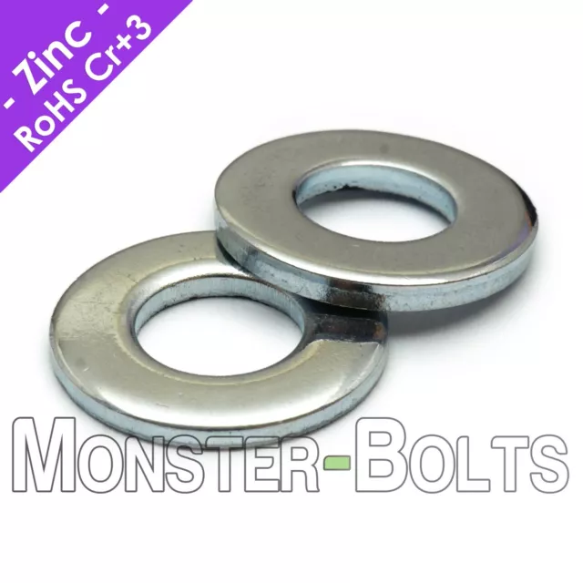 US / Inch - SAE Flat Washers, Cr+3 Zinc Plated Steel, #4 #6 #8 #10 1/4 5/16 3/8"