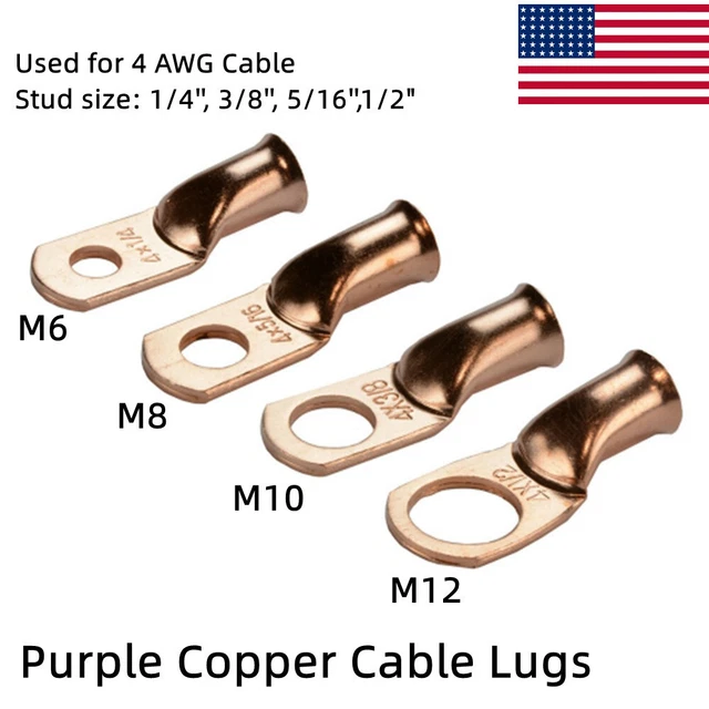Bare Copper Cable Lugs Ring Terminals 4 AWG Welding Battery Marine Cable Wire