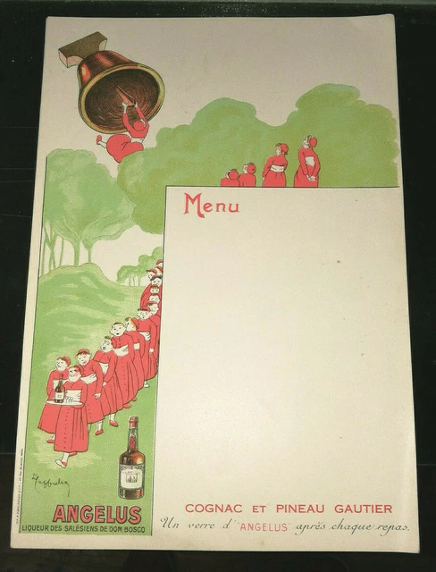 Menu Pubb. Liquore Angelus Cognac E Pineau Gautier A 1920 Illustrato Cappiello