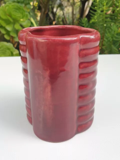 Vintage Diana Australian Pottery Glazed Burgundy Vase Marked Art Deco Vase