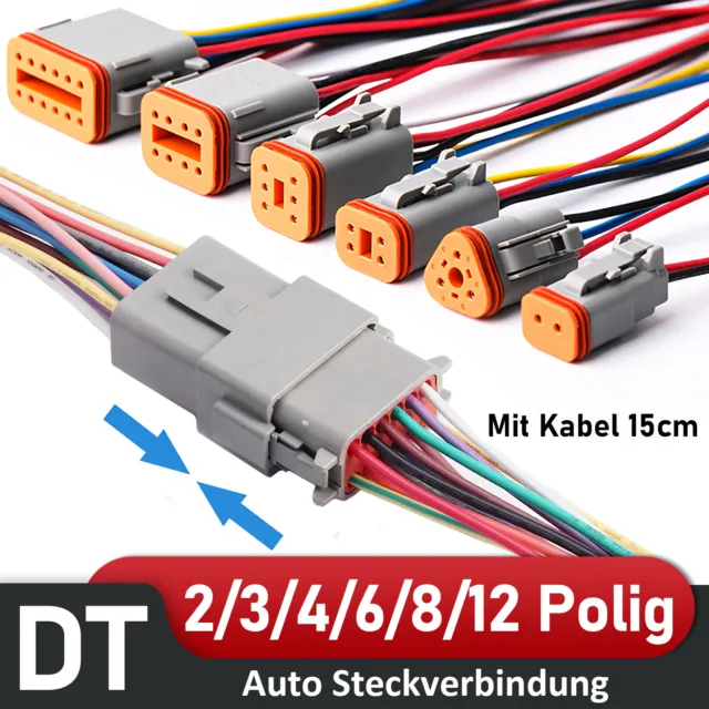 DT DEUTSCH WASSERDICHT Stecker Set 2/3/4/6/8/12-Polig Steckverbinder KFZ  0,5-2mm EUR 6,49 - PicClick DE