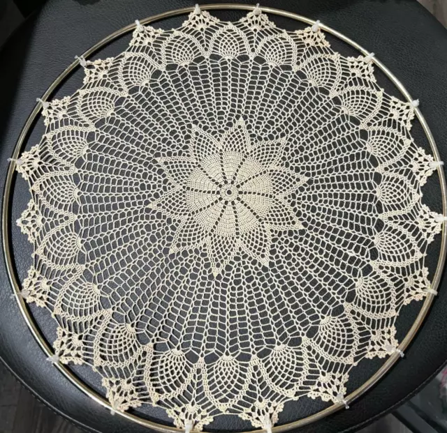 Vintage Large 12" Round White Framed Hand Made Crocheted Doily