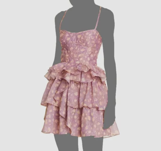 $745 ULLA JOHNSON Women Purple Celina Ruffle Sleeveless Silk Mini Dress ...