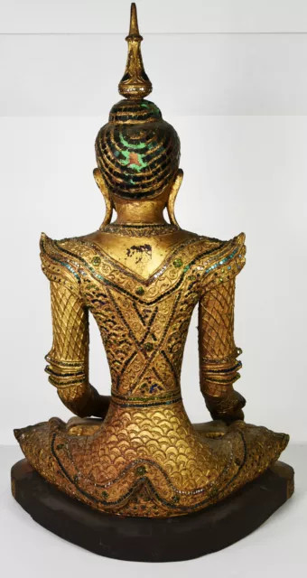 26" Vintage Hand Carved Made Wooden Asian Burmese Temple Buddha Statue Decor 15