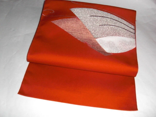 Pure Silk Nagoya Obi Belt With A Pattern Woven By Hand Using Only Gold And Silve