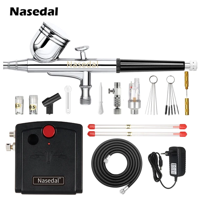 Kit compresor aerógrafo de doble acción Nasedal NT-19 0,3 mm pistola pulverizadora aerógrafo para N
