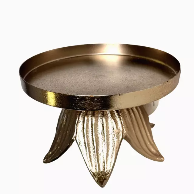 Cake Stand Gold Leaf Shaped Base with Glass Dome Handmade by Artisans in India 3