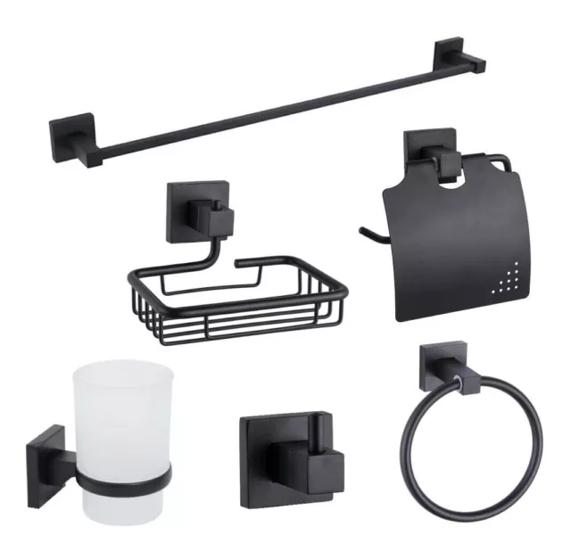 Set da bagno 6 pezzi in acciaio nero e vetro accessori bagno moderno 87261