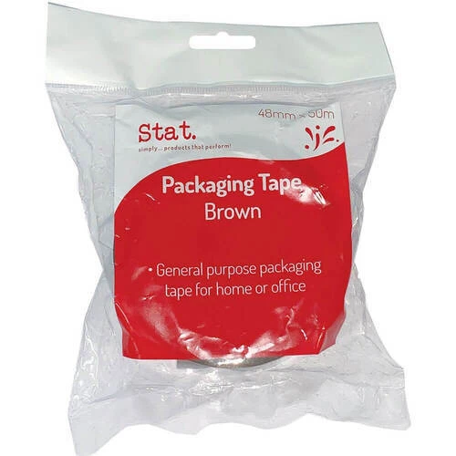 General Purpose Stat Packaging Tape 48mmx50m Brown Acrylic Adhesive Strong Bond