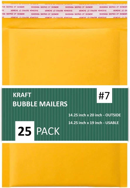 #7 Kraft Bubble Mailers 14.25X20 Inches Shipping Padded Envelopes Self Seal Wate