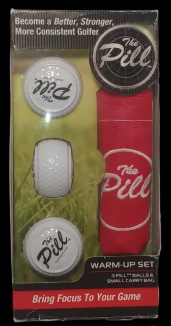 NIB The Pill Warm Up Set Improve Your Golf Game 3 Pill Balls & Small Carry Bag