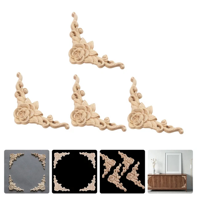 GROOMY Applique Angolare In Legno Intagliato Non Dipinto – Decorazione Per Mobili, Pareti E Cornici, 22x10cm - 2