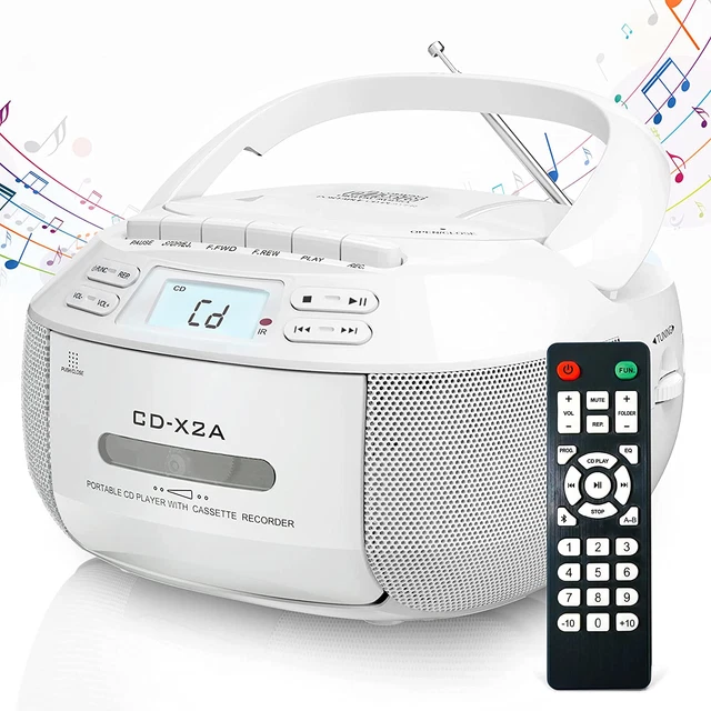 CD PLAYER BOOMBOX Cassette Player Combo with Bluetooth,Am/Fm White 81.
