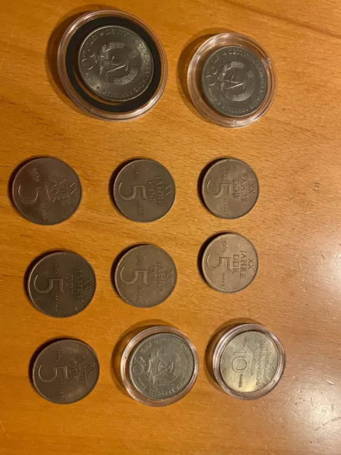 Sammlung 11 Mark Münzen/ Sondermünzen DDR - 2 x 20 Mark, 2 x 10 Mark, 7 x 5 Mark