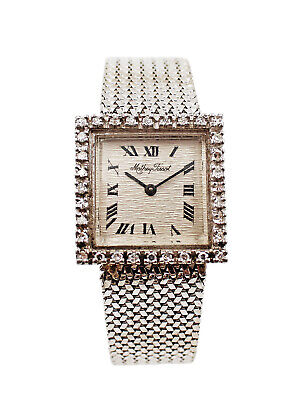 Mathey Tissot 14k White Gold & Diamond Square Bracelet Watch 25.5mm Silver 9355