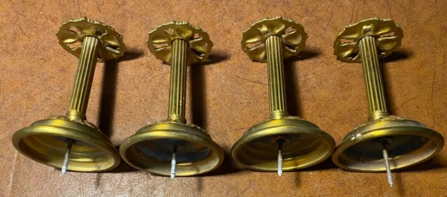 Two Pair of Antique Medallion Heavy Solid Brass Gold Drapery Curtain Tie Backs