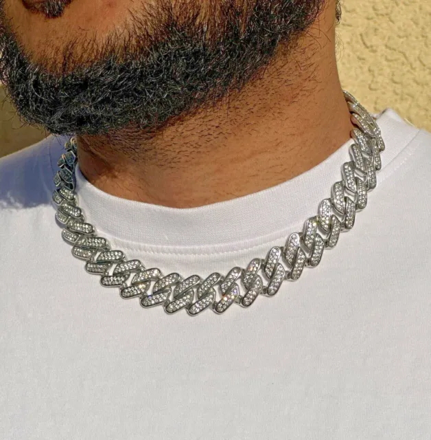 Iced 18mm Miami Cuban Link Chain necklace Silver Solid Stainless Steel Bling Icy