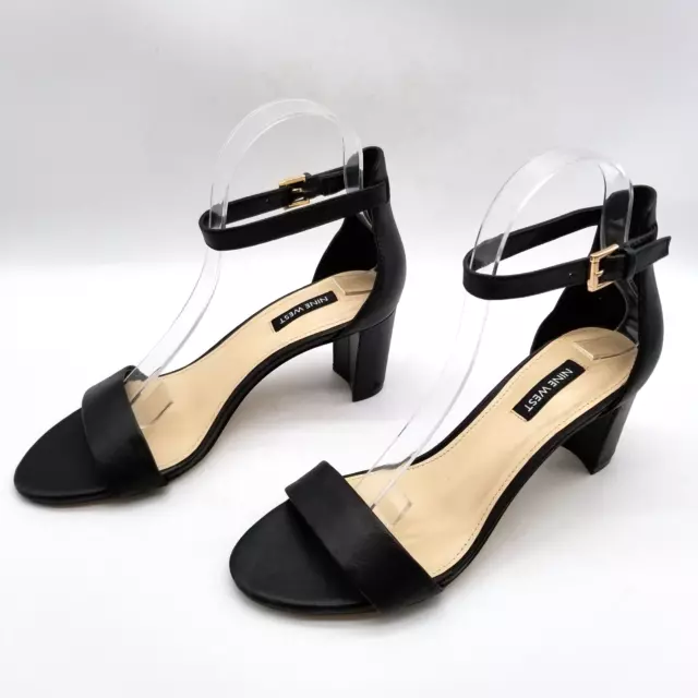 Nine West Women Black Leather Ankle Strap Heel Pruce Sandals 8