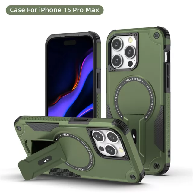 Armor Magsafe Stand Case Shockproof Rugged Cover For iPhone 15 14 13 12 Pro Max 2