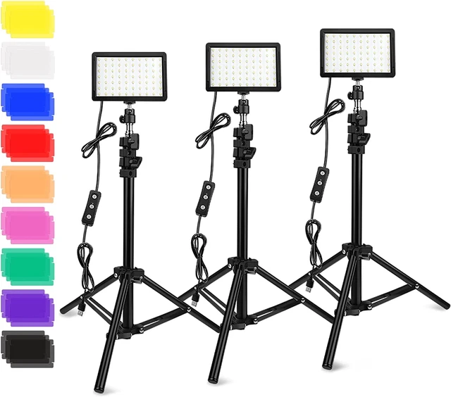 Obeamiu 3 paquetes 70 luz de video LED con soporte de trípode ajustable/filtros de color,