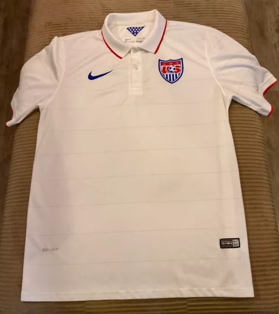 Nike Men's National Team USA 2014 Soccer Dri-fit white polo shirt size L